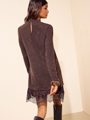 巧克力棕色 - Friends Like These Cosy Lace Hem Mini Dress - 图片5 / 5