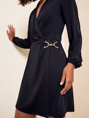 Friends Like These Black Long Sleeve Hardware Detail Wrap Mini Dress - Image 3 of 5