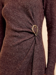 Friends Like These Chocolate Brown Petite Cosy Long Sleeve Hardware Detail Midi Dress - Image 2 of 5