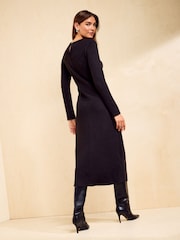 Friends Like These Black Petite Cosy Long Sleeve Hardware Detail Midi Dress - Image 5 of 5