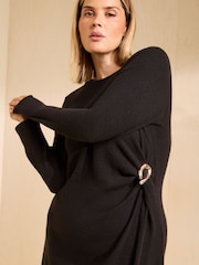 Friends Like These Black Curve Cosy Long Sleeve Hardware Detail Midi Dress - Image 2 of 4