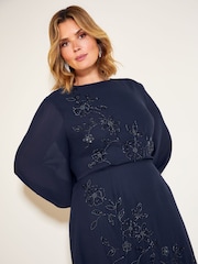 Dəniz - Friends Like These Floral Embellished Chiffon Long Sleeve Midi Dress - 5şəkildən 4 şəkil