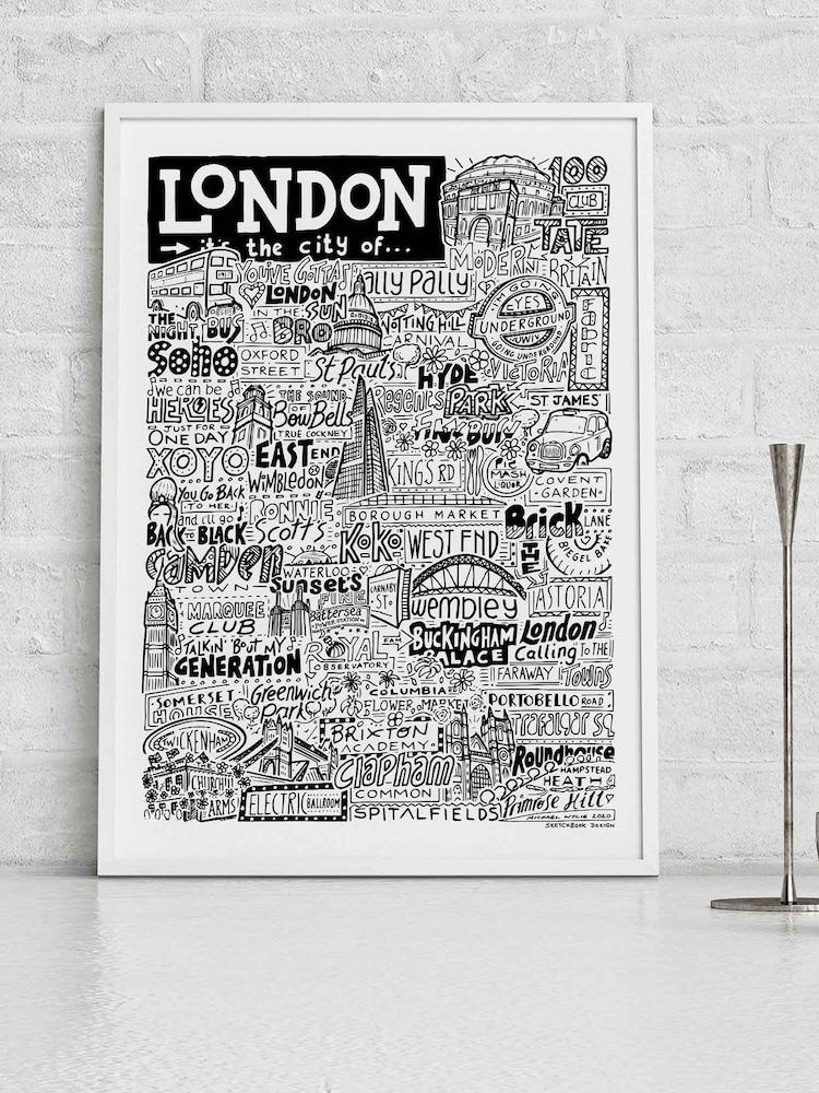 Sketchbook Design Multi London Landmarks Illustration Framed Wall Art Print - Image 1 of 3 Sketchbook Design Multi London Landmarks Illustration Framed Wall Art Print - Image 1 of 3