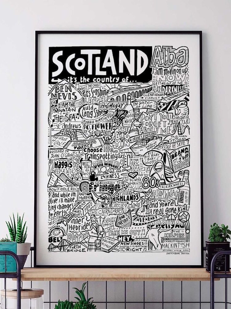 Sketchbook Design Multi Scotland Landmarks Illustration Framed Wall Art Print - Image 1 of 4