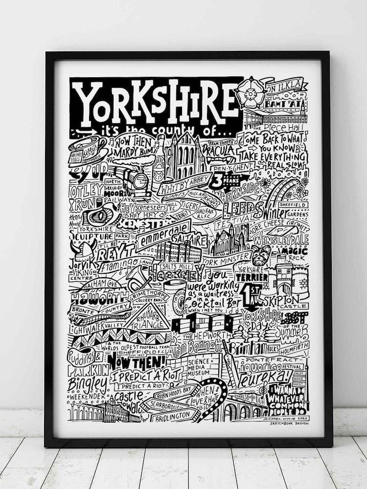 Sketchbook Design Multi Yorkshire Landmarks Illustration Framed Wall Art Print - Image 1 of 4