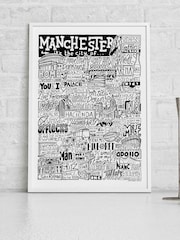 Sketchbook Design Multi Manchester Landmarks Illustration Framed Wall Art Print - Image 1 of 3