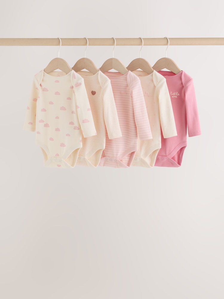 Ecru/Pink Cloud Long Sleeve Baby Bodysuits 5 Pack - Image 1 of 11 Ecru/Pink Cloud Long Sleeve Baby Bodysuits 5 Pack - Image 1 of 11
