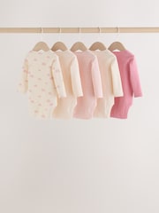 Ecru/Pink Cloud Long Sleeve Baby Bodysuits 5 Pack - Image 2 of 11