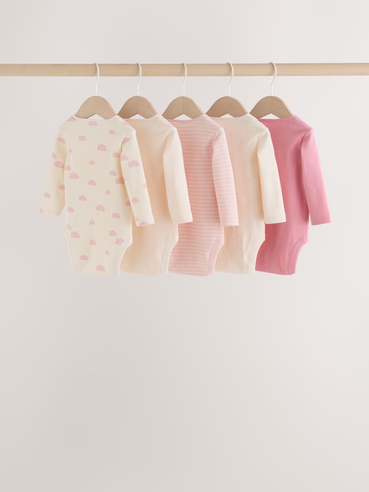 Ecru/Pink Cloud Long Sleeve Baby Bodysuits 5 Pack - Image 2 of 11 Ecru/Pink Cloud Long Sleeve Baby Bodysuits 5 Pack - Image 2 of 11