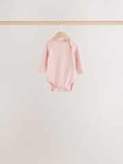Ecru/Pink Cloud Long Sleeve Baby Bodysuits 5 Pack - Image 5 of 11
