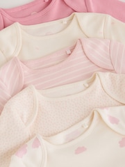 Ecru/Pink Cloud Long Sleeve Baby Bodysuits 5 Pack - Image 9 of 11