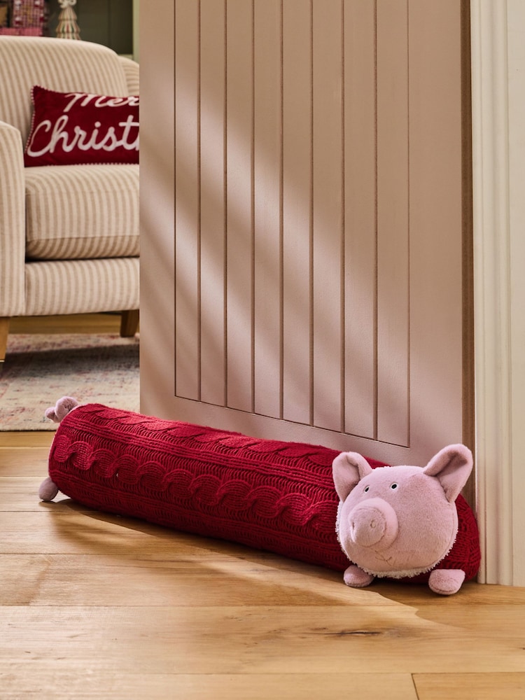 Red Christmas Pig In Blanket Draught Excluder - Image 1 of 2 Red Christmas Pig In Blanket Draught Excluder - Image 1 of 2
