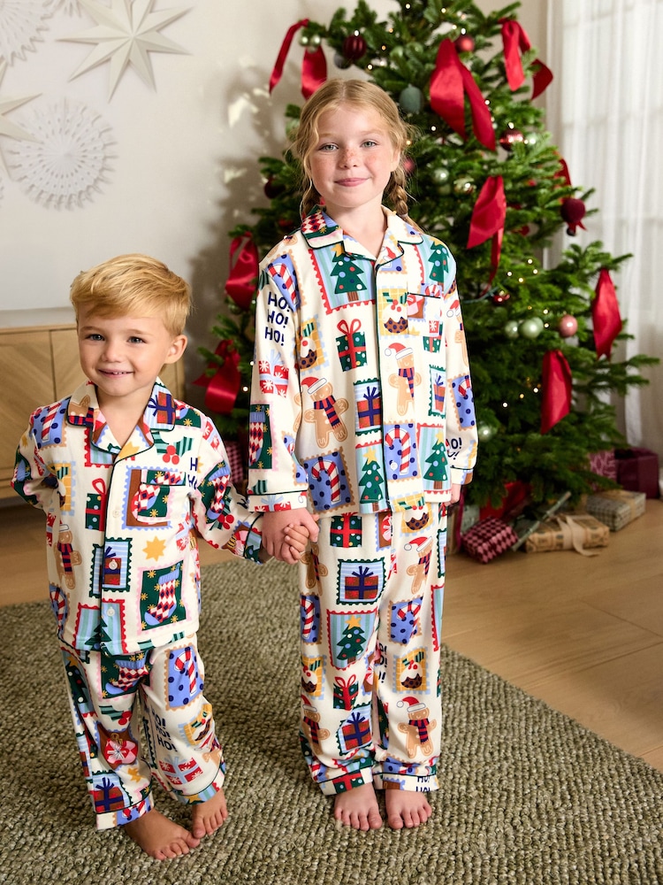 Ecru All Over Print Christmas Matching Family Pyjamas (9mths-16yrs) - Image 1 of 9 Ecru All Over Print Christmas Matching Family Pyjamas (9mths-16yrs) - Image 1 of 9