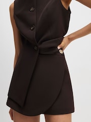 River Island Brown Wrap Button Tailored Skirt - Image 1 of 4