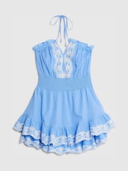 River Island Blue Embroidered Ruffle Detail Playsuit - Image 4 of 4