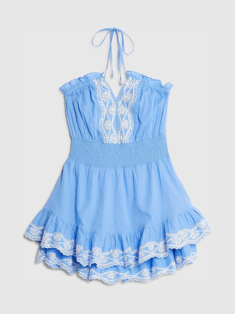 River Island Blue Embroidered Ruffle Detail Playsuit - Image 4 of 4 River Island Blue Embroidered Ruffle Detail Playsuit - Image 4 of 4