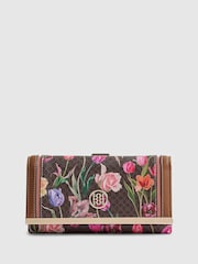 River Island Brown Flora Print on Monogram Cliptop Purse - Image 1 of 5