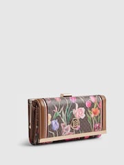 River Island Brown Flora Print on Monogram Cliptop Purse - Image 3 of 5