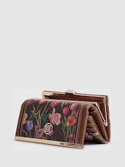 River Island Brown Flora Print on Monogram Cliptop Purse - Image 4 of 5