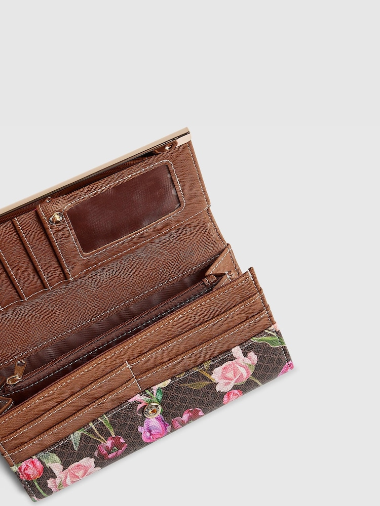 River Island Brown Flora Print on Monogram Cliptop Purse - Image 5 of 5