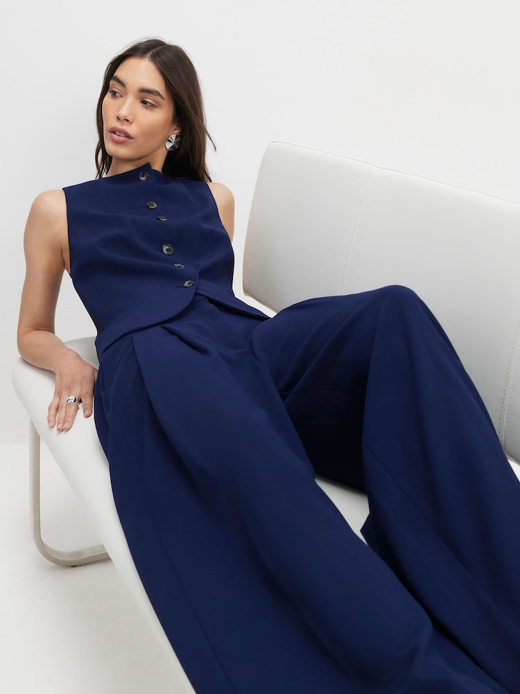 River Island Blue Tailored Wide Leg Trousers - Image 4 of 4 River Island Blue Tailored Wide Leg Trousers - Image 4 of 4