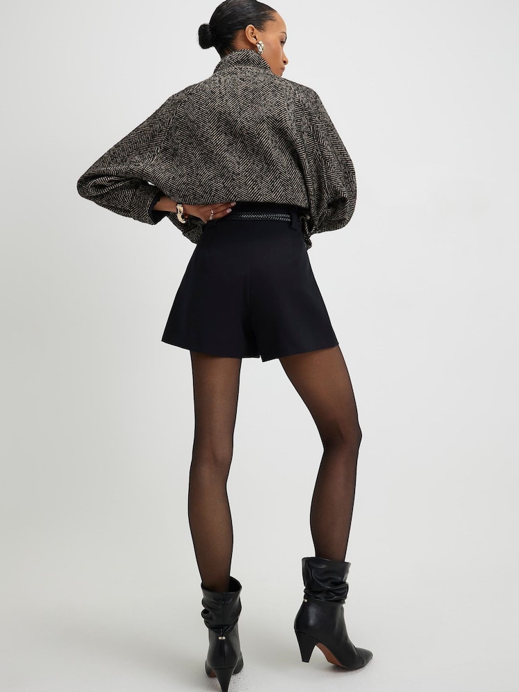 River Island Black Plaited Belt Tailored Shorts - Image 4 of 4