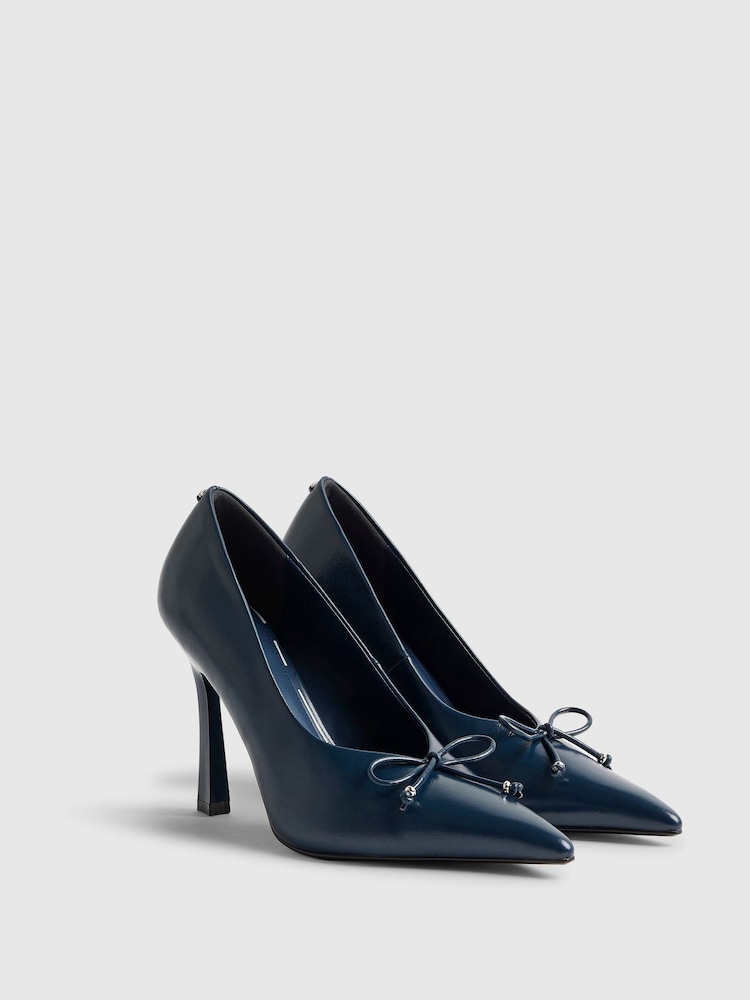 River Island Blue Bow Heeled Court Shoes - Image 2 of 4 River Island Blue Bow Heeled Court Shoes - Image 2 of 4