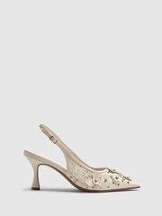 River Island Cream 3D Flower Heeled Court Shoes - Image 1 of 5