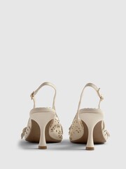 River Island Cream 3D Flower Heeled Court Shoes - Image 3 of 5