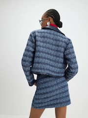 River Island Blue Boucle Faux Leather Trim Trophy Jacket - Image 4 of 4