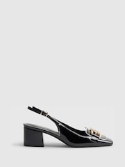 River Island Black Slingback Heeled Loafer Court Shoes - Image 1 of 5