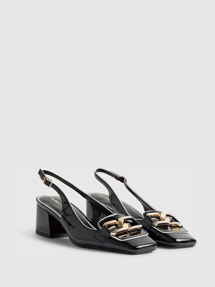 River Island Black Slingback Heeled Loafer Court Shoes - Image 2 of 5