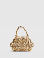 River Island Gold Beaded Flower Grab Bag - Image 1 of 5