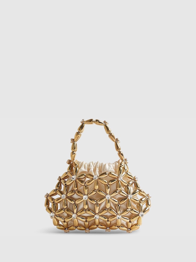 River Island Gold Beaded Flower Grab Bag - Image 1 of 5