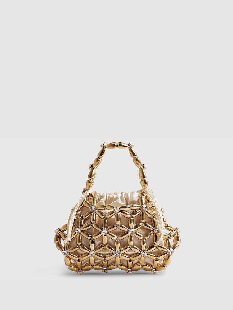 River Island Gold Beaded Flower Grab Bag - Image 2 of 5