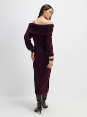 River Island Red Long Sleeve Bardot Knitted Midi Dress - Image 4 of 4