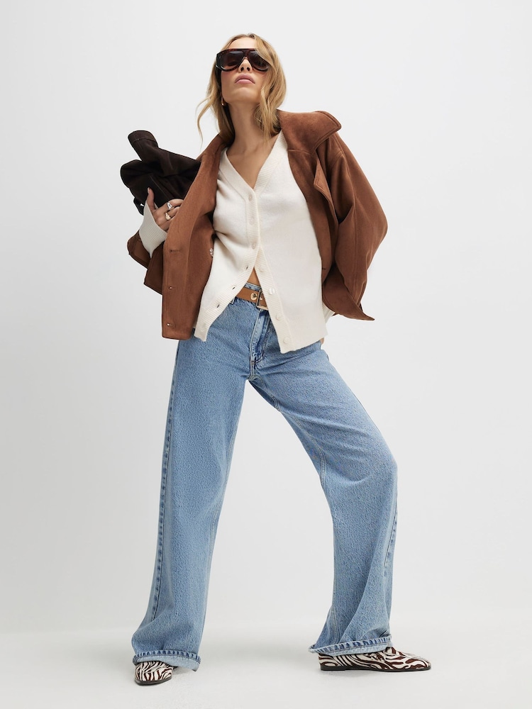 River Island Cream Long Sleeve V-Neck Cardigan - Image 1 of 4