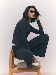 River Island Grey Wide Leg Soft Touch Trousers - Image 4 of 4