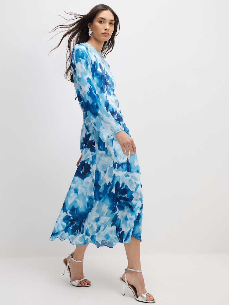 River Island Blue Long Sleeve Floral Print Cloumn Dress - Image 2 of 3