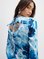 River Island Blue Long Sleeve Floral Print Cloumn Dress - Image 3 of 3