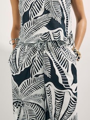 River Island Black Palm Print Wide Leg Joggers Containing Linen - Image 3 of 3