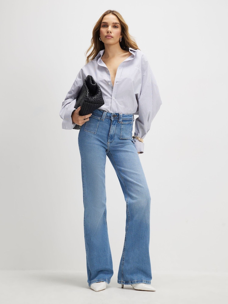 River Island Blue High Rise Pocket Front Flared Jeans - Image 1 of 4