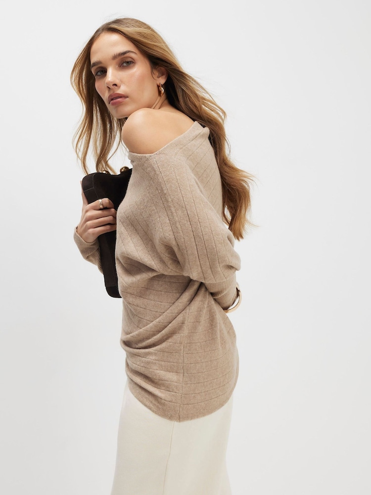 River Island Brown Long Sleeve Bardot Ribbed Jumper - Image 4 of 4 River Island Brown Long Sleeve Bardot Ribbed Jumper - Image 4 of 4