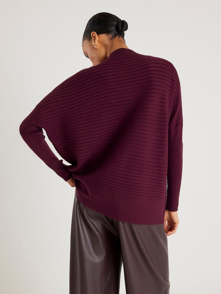 River Island Red Long Sleeve V-Neck Ribbed Jumper - Image 2 of 4