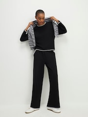 River Island Black Whipstitch Cosy Wide Leg Joggers - Image 1 of 4