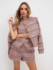 River Island Fringe Hem Boucle Shorts - 4的图像4｝