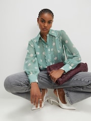 River Island Blue Long Sleeve Scallop Hem Polka Dot Shirt - Image 1 of 4
