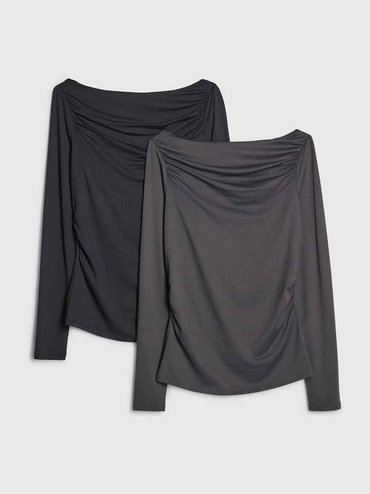River Island Black/Grey Long Sleeve Slash Neck Drape Tops 2 Pack - Image 1 of 6 River Island Black/Grey Long Sleeve Slash Neck Drape Tops 2 Pack - Image 1 of 6