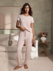 B by Ted Baker Pink Marl Lyocell and Wool Blend Pyjamas Set - Image 1 of 6
