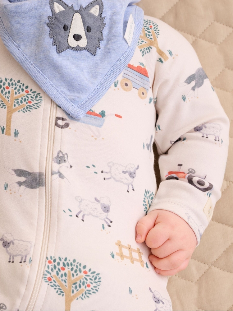 Purebaby Blue Thick Zip Sleepsuit & Bib Set - Image 1 of 4